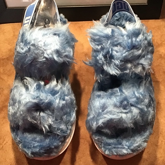 UGG NIB AUTHENTIC FLUFF SUGAR SANDAL IN BLUE & WHITE SOLE PLATFORM SLIPP… - Picture 7 of 13